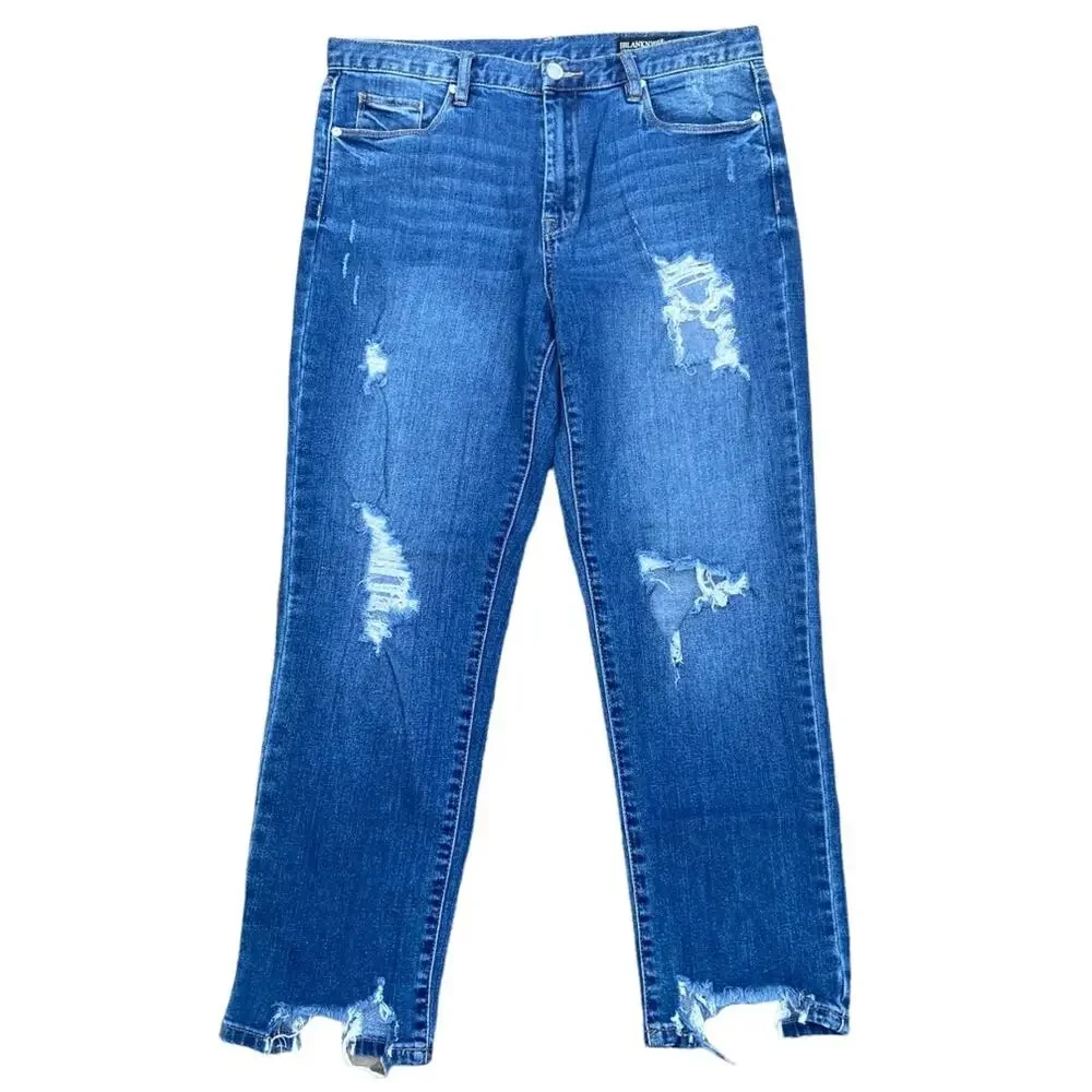 BLANK NYC High Rise Button Fly Destructed Hem Finish 5 Pocket Jeans Size 30